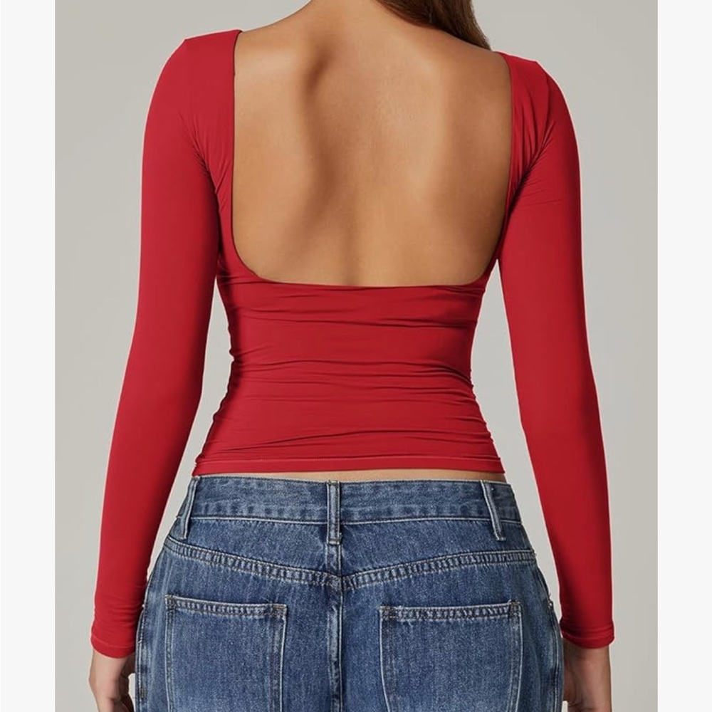Elegant Red Long Sleeve Women's Top - Picture 4 of 4